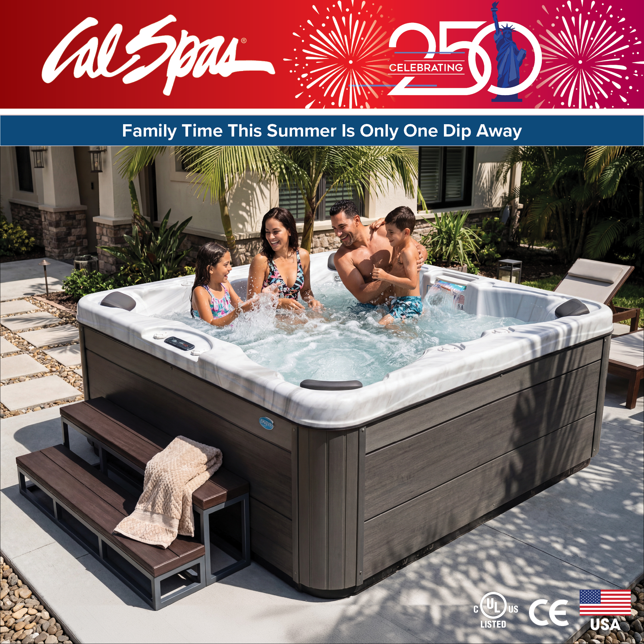 Calspas hot tub being used in a family setting - Evans
